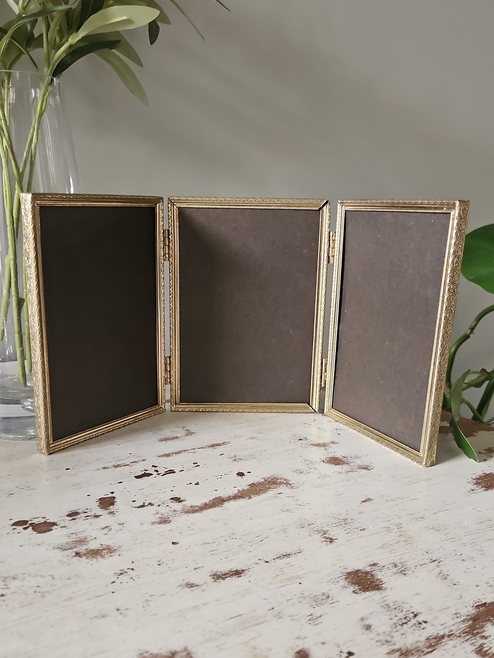 Vintage Gold Tone Triple Hinged Picture Frame - Home Accents